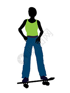 非裔美国人滑板机Silhouette男生男人滑板运动插图剪影男性图片