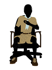 非裔美国男孩坐在主席的椅子上说明Silhouette插图男性男人徽章功绩补丁男生剪影图片