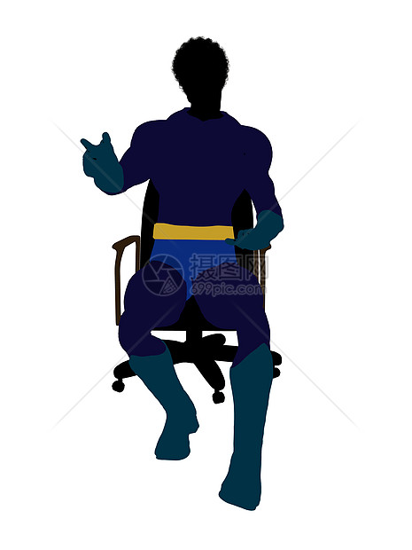 非洲裔美国人男性超级英雄坐在主席席上说明Silhouette插图漫画剪影恶棍男生超能力对手椅子连环男人图片