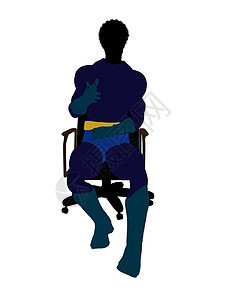 非洲裔美国人男性超级英雄坐在主席席上说明Silhouette恶棍椅子超能力剪影插图连环男人男生对手漫画图片