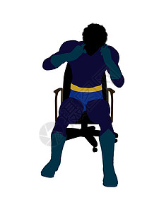 非洲裔美国人男性超级英雄坐在主席席上说明Silhouette椅子插图超能力连环男人男生恶棍漫画剪影对手图片