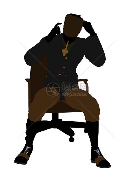 英国绅士坐在一位主席的椅子上说明Silhouette烟草插图男性剪影英语先生男人管道贵族图片