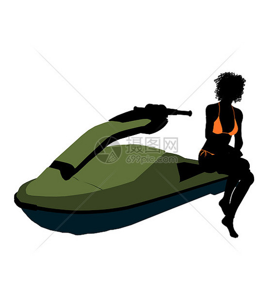 非裔美国女性喷气式喷汽艇艺术说明剪影插图摩托艇摩托车喷射飞机女士天空图片