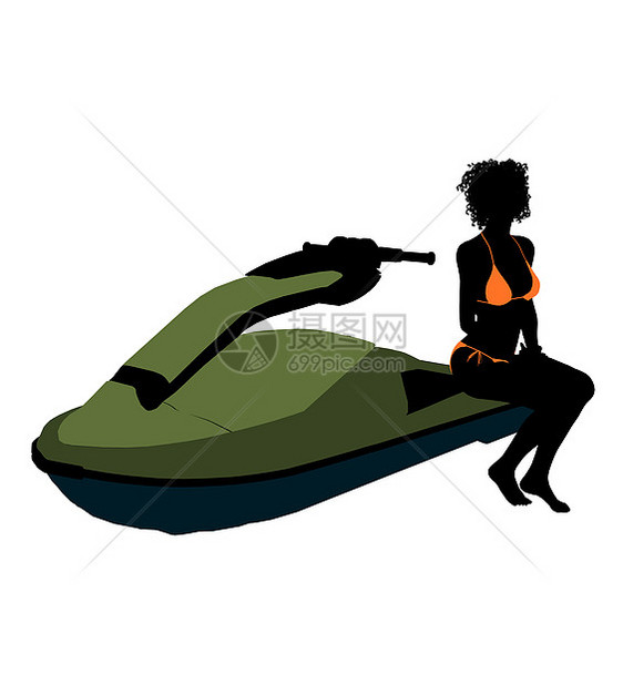 非裔美国女性喷气式喷汽艇艺术说明飞机插图摩托车女士摩托艇喷射天空剪影图片