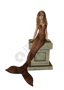 棕色美人鱼坐在祭坛上海王星仙女魔法师女神美味石头身体精灵警笛若虫图片