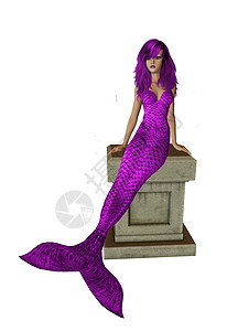 紫色美人鱼坐在祭坛上海王星警笛美味若虫仙女精灵人心身体石头岩石图片