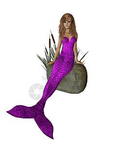 紫色美人鱼坐在一块岩石上警笛身体精灵美味人心魔法师海王星石头女神仙女图片