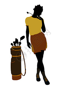非洲裔美裔女性高尔夫高尔夫玩家高尔夫球袋九孔高尔夫球剪影女士插图图片