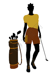 非洲裔美裔女性高尔夫高尔夫玩家高尔夫球袋高尔夫球九孔剪影女士插图图片