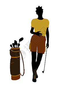 非洲裔美裔女性高尔夫高尔夫玩家九孔高尔夫球袋高尔夫球插图女士剪影图片