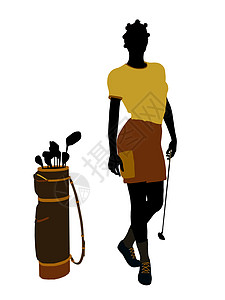 非洲裔美裔女性高尔夫高尔夫玩家高尔夫球袋插图九孔高尔夫球女士剪影图片