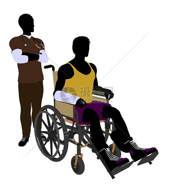 非裔美国男性医生Silhouette医院运动轮椅疗法医学药物物理篮球博士投掷图片