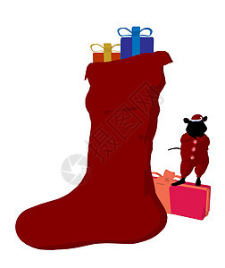 圣诞米花艺术说明香椿圣诞袜老鼠卡通片艺术品圣诞礼物礼物剪影插图图片