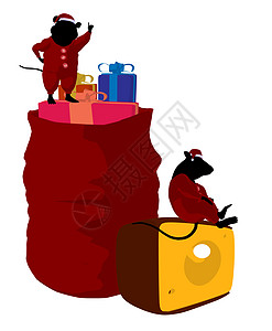 圣诞米花艺术说明卡通片老鼠香椿圣诞礼物插图艺术品麻袋剪影礼物背景图片