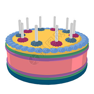 生日蛋糕插图卡通片剪贴香椿蜡烛庆典背景图片