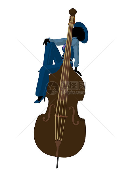 非裔美国人爵士爵士音插文音乐剪影香椿低音女士卡通片插图女性蓝调乐器图片