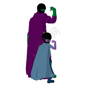 非裔美国超级英雄Dad I说明 Silhouette男性超能力恶棍漫画女儿英雄插图男人儿童对手图片