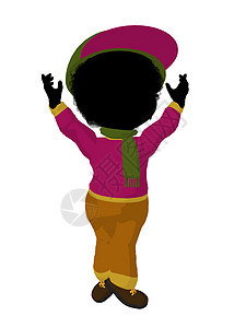 非裔美国小非洲女性户外女孩说明Silhouette青少年孩子乐趣围巾艺术游戏插图运动图片