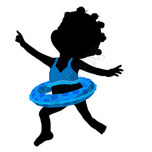 非裔美国小游泳女孩说明女孩管子女性泳装剪影插图游泳者图片