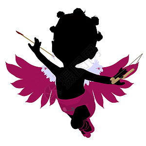 非裔美国小丘比特女孩说明 Silhouette翅膀插图情人剪影火焰爱情感情爱慕者投标热情图片