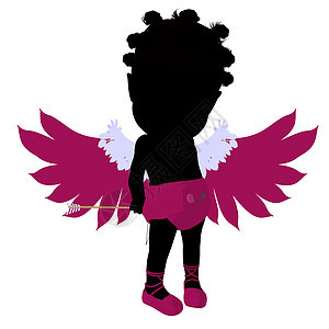 非裔美国小丘比特女孩说明 Silhouette爱情爱慕者投标插图火焰女性剪影热情翅膀感情图片