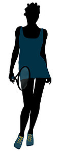 非裔美国女性网球玩家 I 说明 Silhouette女士插图游戏剪影运动员法庭运动球拍背景图片