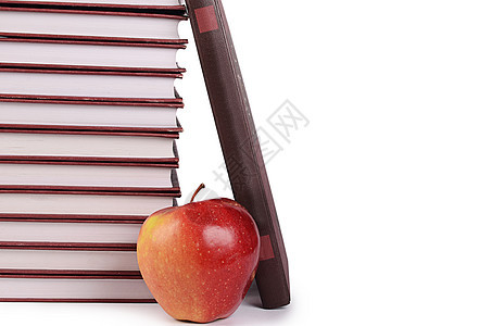 白纸上孤立苹果的书收藏课堂学生智慧大学白色精装红色水果营养图片