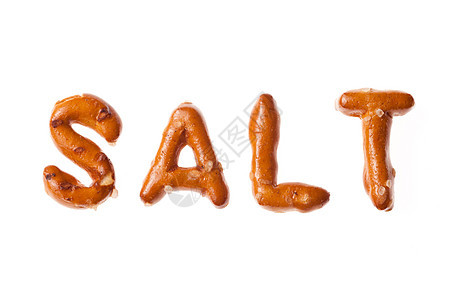 字母拼法pretzel 写成单词 SALT 孤立图片