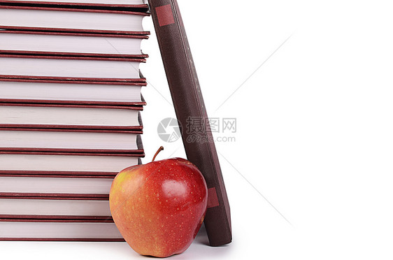 白纸上孤立苹果的书白色学习大学知识智慧水果图书馆收藏文档教科书图片