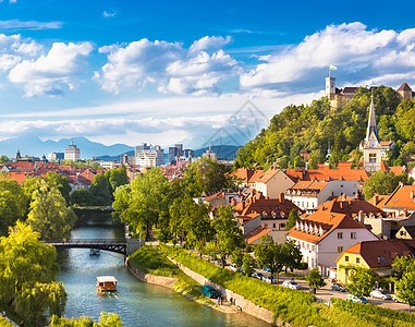 卢布尔雅那 斯洛文尼亚 欧洲的全景街道城市场景天线地标目的地堡垒旅游景点旅行图片