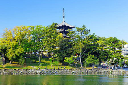 娜拉 日本沙鲁萨瓦池塘商业首都市中心历史性景观地标江户建筑物反射天际图片