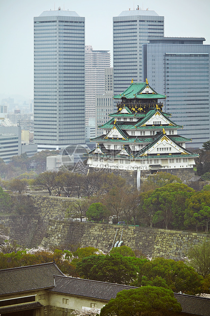 具有历史城堡的大阪市图片