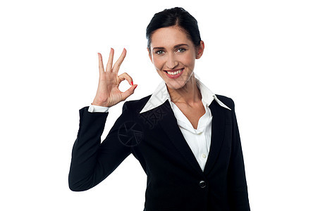 女商务人士表现的姿势不错快乐手指人士工作经理女性女士微笑公司手势图片