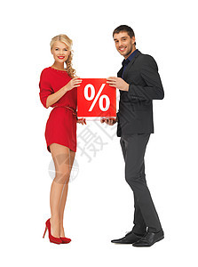 男男女女 有百分数符号套装零售奢华购物微笑快乐男人女性商业绅士图片
