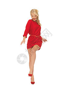 穿着红裙子的可爱舞女微笑跳舞宝贝高跟鞋姿势女孩女性衣服行动快乐图片