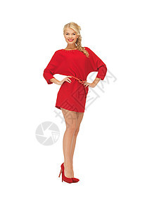 穿着高跟鞋穿红裙子的美女女性成人衣服快乐姿势微笑宝贝女孩图片
