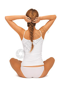 女人在裸睡练习瑜伽莲花的姿势训练平衡调息女性活力内衣减肥女孩身体运动图片