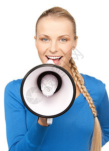 使用扩音器的幸福妇女快乐公告女性人士商务微笑注意力尖叫民众学生图片