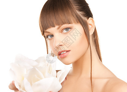 有兰花花的美女容貌女孩女性皮肤福利卫生植物兰花保健护理图片