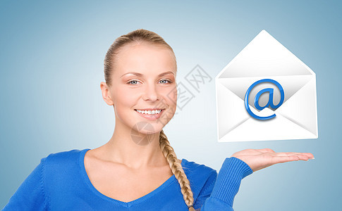 显示虚拟信封的妇女商业信封商务棕榈优胜者邀请函办公室邮寄工人电子邮件图片