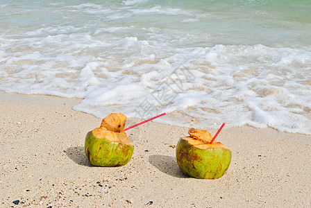 椰子在海滩上假期旅游旅行白色食物蓝色绿色图片