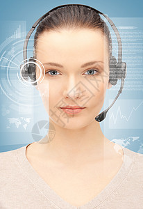 未来未来的女性求助热线接线员办公手机顾问助手工具工作数据库展示耳机服务图片