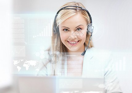未来未来的女性求助热线接线员图表顾问耳机全世界顾客助手屏幕工人工具秘书图片