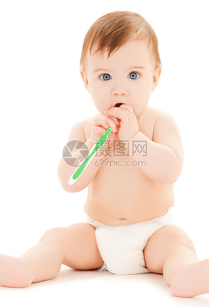 好奇的婴儿刷牙牙科牙刷生长微笑男生卫生快乐女孩打扫童年图片