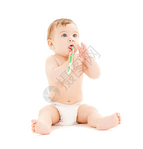 好奇的婴儿刷牙生长牙齿尿布家庭打扫快乐青少年情感牙科卫生图片