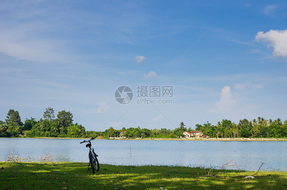 春天的池塘生活绿色天空植物蓝色季节公园森林草地环境图片