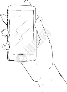 手持智能手机摄影触摸屏插图电话手绘人手草图机动性人造物体技术图片