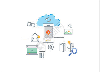 现代商业概念集的简单直线插图营销公司文档电话日程解决方案金融技术投资网络图片
