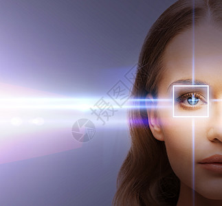 使用激光校正框架的妇女眼睛高科技蓝色女性鸢尾花手术身份技术外科保健药品图片