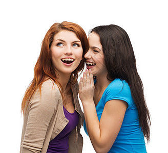 两个笑着笑着的女孩 悄悄地说八卦棕榈故事闺蜜女性乐趣青少年秘密学生废话谣言图片